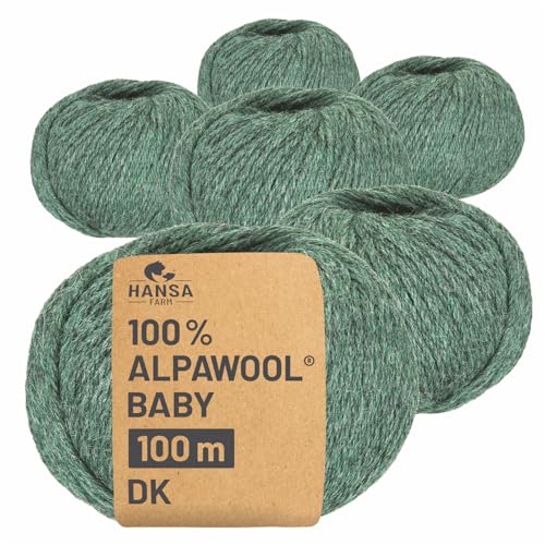 HANSA-FARM | 100% Baby Alpakawolle in 50+ Farben (kratzfrei) - 300g Set (6 x 50g) - weiche Alpaka Wolle zum Stricken & Häkeln in 6 Garnstärken by Hansa-Farm - Smaragd Heather (Grün) von HANSA-FARM