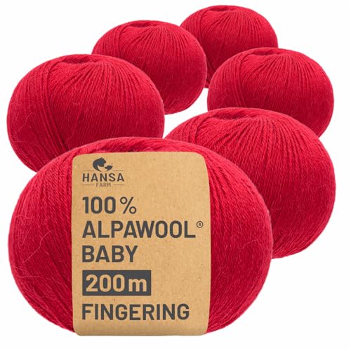 HANSA-FARM | 100% Baby Alpakawolle in 50+ Farben (kratzfrei) - 300g Set (6 x 50g) - weiche Alpaka Wolle zum Stricken & Häkeln in 6 Garnstärken by Hansa-Farm - Weinrot (Rot) von HANSA-FARM