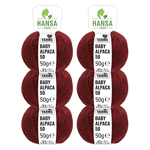 HANSA-FARM | 100% Baby Alpakawolle in 50+ Farben (kratzfrei) - 300g Set (6 x 50g) - weiche Alpaka Wolle zum Stricken & Häkeln in 6 Garnstärken by Hansa-Farm - Weinrot Heather (Dunkel-Rot) von HANSA-FARM