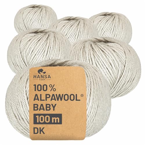 HANSA-FARM | 100% Baby Alpakawolle in 50+ Farben (kratzfrei) - 300g Set (6 x 50g) - weiche Alpaka Wolle zum Stricken & Häkeln in 6 Garnstärken by Hansa-Farm - Wildsnow (Grau) von HANSA-FARM