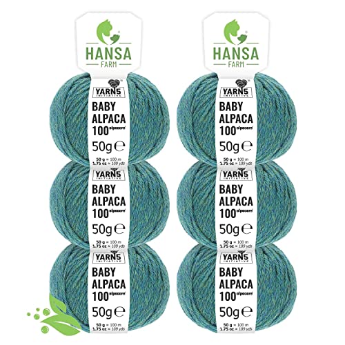 HANSA-FARM | Alpacare 100% waschbare Baby Alpakawolle in 25 Farben - 300 Set DK (6 x 50g) - Die 1. maschinenwaschbare 100% Alpaca Wolle - kratzfreie Alpaka Wolle zum Stricken & Häkeln - Blau-Grün von HANSA-FARM