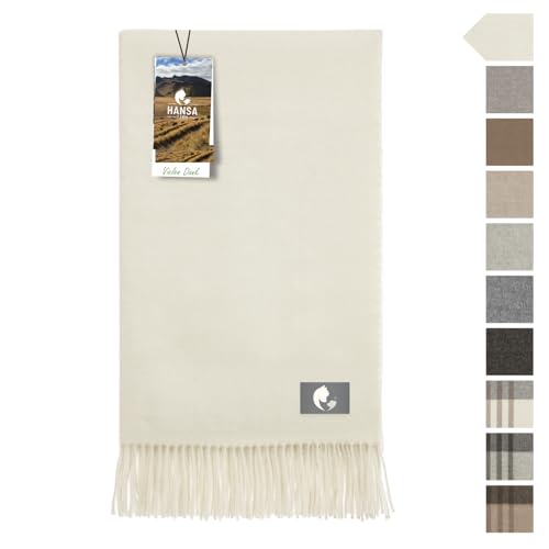 HANSA-FARM | Extra große Baby Alpaka Decke - 200 x 130 cm - Kuschelig weich aus 100% Baby Alpakawolle (kratzfrei, ungefärbt) Plaid Tagesdecke & Alpaka Wolldecke - Woll-weiß/Natur Weiß Uni von HANSA-FARM