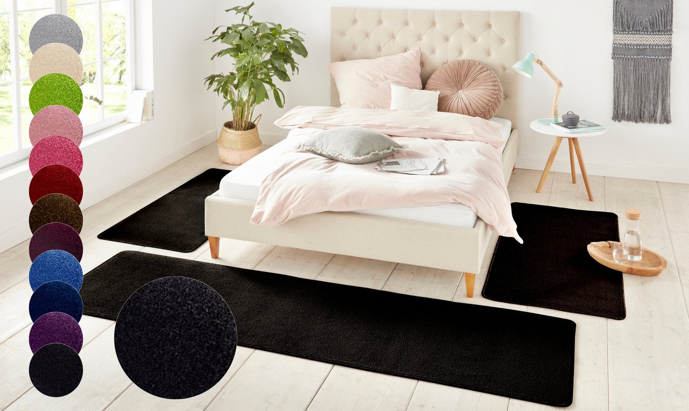 HANSE Home Bettumrandung Shashi, Höhe 8 mm, (3-tlg), Kurzflor, Unifarben, Teppich, Bettläufer, Bettvorleger, Teppichläufer von HANSE Home