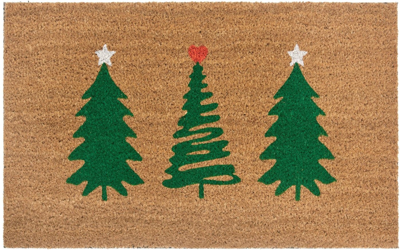 Fußmatte Mix Mats Kokos Decorated Pine Trees, HANSE Home, rechteckig, Höhe: 15 mm, Weihnachten, Schmutzfangmatte, Outdoor, Rutschfest, Innen, Kokosmatte von HANSE Home