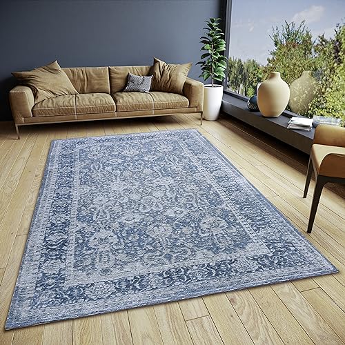 Hanse Home Aseno Teppich Orientalisch – Orient Läufer klassisch gewebt mit Bordüre Vintage-Look, leicht Glänzend Flachgewebe für Schlafzimmer, Esszimmer, Wohnzimmer, Flur – Blau, 200x285cm von Hanse Home