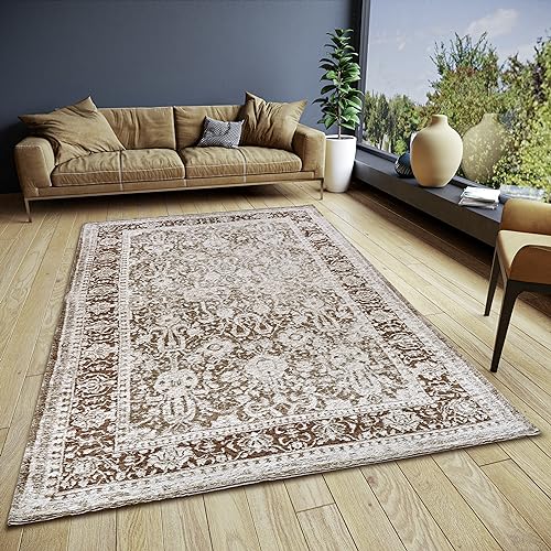 Hanse Home Aseno Teppich Orientalisch – Orient Läufer klassisch gewebt mit Bordüre Vintage-Look, leicht Glänzend Flachgewebe für Schlafzimmer, Esszimmer, Wohnzimmer, Flur – Braun, 120x180cm von Hanse Home