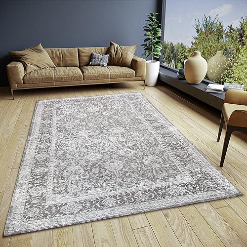 Hanse Home Aseno Teppich Orientalisch – Orient Läufer klassisch gewebt mit Bordüre Vintage-Look, leicht Glänzend Flachgewebe für Schlafzimmer, Esszimmer, Wohnzimmer, Flur – Grau, 120x180cm von Hanse Home