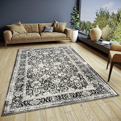 Hanse Home Aseno Teppich Orientalisch – Orient Läufer klassisch gewebt mit Bordüre Vintage-Look, leicht Glänzend Flachgewebe für Schlafzimmer, Esszimmer, Wohnzimmer, Flur – Schwarz, 120x180cm von Hanse Home