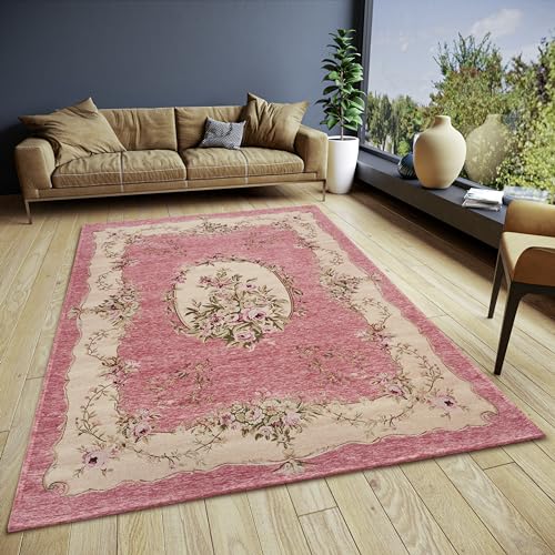 Hanse Home Asmaa Design Teppich Orientalisch – Flachgewebe Vintage Blumen Muster, Anti-Rutsch Unterseite, hochwertig gewebt für Wohnzimmer, Schlafzimmer, Esszimmer, Flur – Pink Beige, 120x180cm von Hanse Home