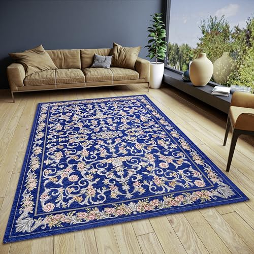 Hanse Home Assia Design Teppich Orientalisch – Flachgewebe Orient Blumen Muster, Anti-Rutsch Unterseite, Klassisch hochwertig gewebt für Wohnzimmer, Schlafzimmer, Esszimmer, Flur – Blau, 150x220cm von Hanse Home