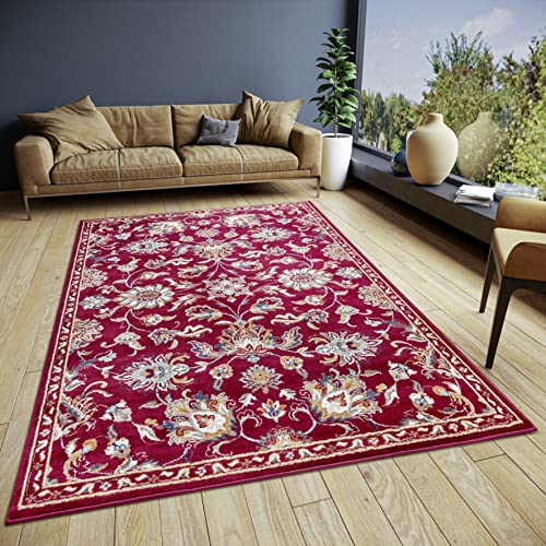 Hanse Home Caracci Teppich Orientalisch – Orient Läufer klassisch dicht gewebt mit Ornamenten und Blumenmotiven Weicher Kurzflor für Schlafzimmer, Esszimmer, Wohnzimmer, Flur, Küche – Rot, 120x170cm von Hanse Home