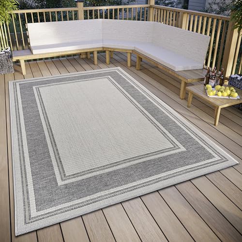 Hanse Home Cast In- & Outdoor Teppich Wetterfest – Modernes Muster Zweifarbig, Wasserfest robuster Aussenteppich Flachgewebe für Garten, Balkon, Terrasse, Wohnzimmer – Beige Grau, 155x235cm von Hanse Home