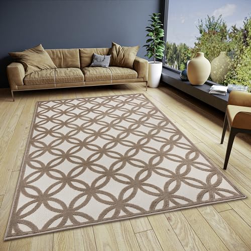 Hanse Home Circle Design Teppich Wohnzimmer – Flachgewebe Modern, Geometrisches Rauten Muster, Skandinavischer Stil Wohnzimmerteppich für Esszimmer, Kinderzimmer, Flur – Creme Braun, 133x190cm von Hanse Home