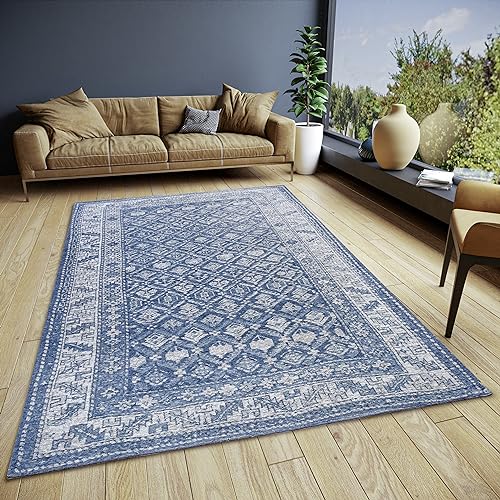 Hanse Home Curan Orient Teppich – Orientalischer Läufer klassisch gewebt mit Bordüre Vintage-Look, leicht Glänzend Flachgewebe für Schlafzimmer, Esszimmer, Wohnzimmer, Flur – Blau, 160x235cm von Hanse Home