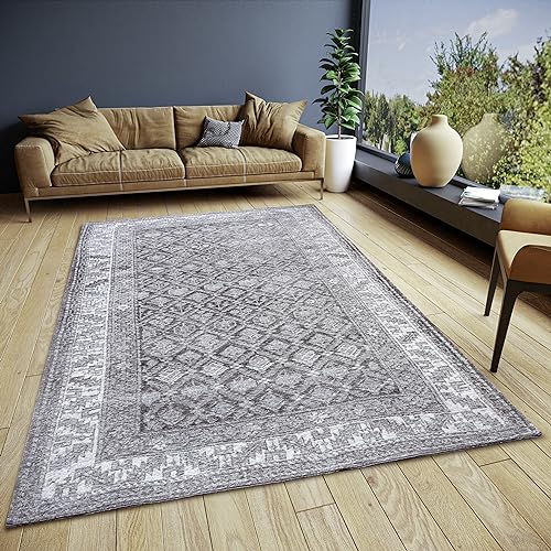 Hanse Home Curan Orient Teppich – Orientalischer Läufer klassisch gewebt mit Bordüre Vintage-Look, leicht Glänzend Flachgewebe für Schlafzimmer, Esszimmer, Wohnzimmer, Flur – Grau, 120x180cm von Hanse Home