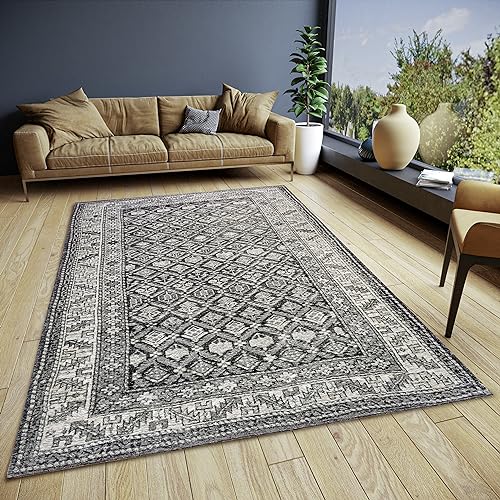 Hanse Home Curan Orient Teppich – Orientalischer Läufer klassisch gewebt mit Bordüre Vintage-Look, leicht Glänzend Flachgewebe für Schlafzimmer, Esszimmer, Wohnzimmer, Flur – Schwarz, 200x285cm von Hanse Home