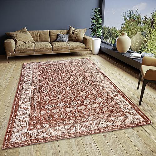 Hanse Home Curan Orient Teppich – Orientalischer Läufer klassisch gewebt mit Bordüre Vintage-Look, leicht Glänzend Flachgewebe für Schlafzimmer, Esszimmer, Wohnzimmer, Flur – Terra, 120x180cm von Hanse Home