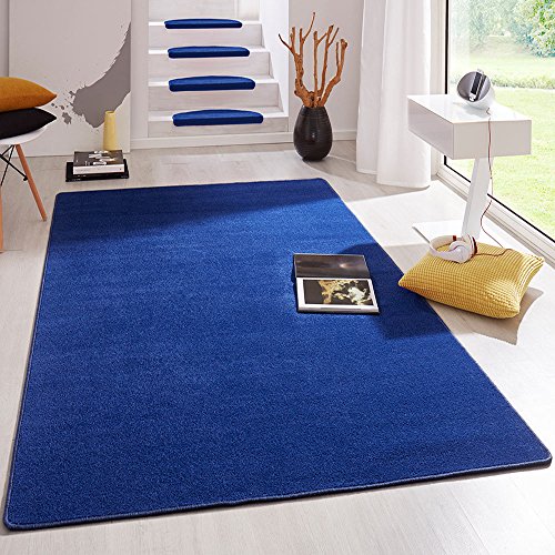 Hanse Home Indoor Teppich Fancy – Wohnzimmerteppich einfarbig Modern Velours Teppich für Esszimmer, Wohnzimmer, Kinderzimmer, Flur, Schlafzimmer, Küche – Blau, 80x200cm von Hanse Home