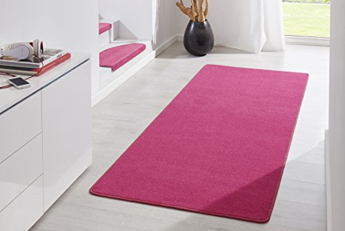 Hanse Home Indoor Teppich Fancy – Wohnzimmerteppich einfarbig Modern Velours Teppich für Esszimmer, Wohnzimmer, Kinderzimmer, Flur, Schlafzimmer, Küche – Pink, 80x200cm von Hanse Home