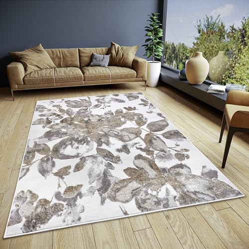 Hanse Home Floral Teppich Wohnzimmer – Kurzflor Wohnzimmerteppich im Blumen Muster, Florales Design Läufer für Schlafzimmer, Esszimmer, Wohnzimmer, Flur, Küche – Weiß Grau Braun, 160x235cm von Hanse Home