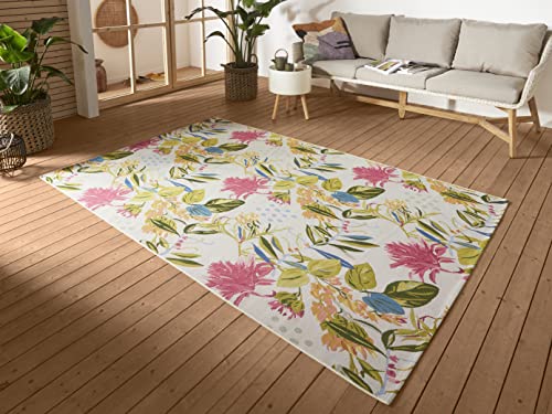 Hanse Home Flowers and Leaves In- & Outdoor Teppich – Flachgewebe, Tropical Jungel Florales Blumen Design, ÖKO-TEX Wetterfest & UV-beständig für Balkon, Terrasse, Garten, Wohnzimmer - Bunt, 200x285cm von Hanse Home