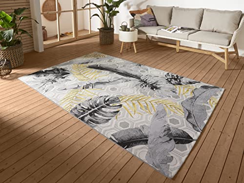 Hanse Home Gold Leaves In- & Outdoor Teppich – Flachgewebe Geometrisches Muster, Tropical Jungel Floral Palmen Design, ÖKO-TEX Wetterfest & UV-beständig für Balkon, Terrasse, Garten - Bunt, 80x165cm von Hanse Home