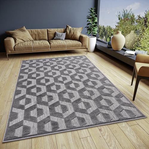 Hanse Home Hexa Design Teppich Wohnzimmer – Flachgewebe Modern, Geometrisches Rauten Muster, Skandinavischer Stil Wohnzimmerteppich für Esszimmer, Kinderzimmer, Flur – Grau Schwarz, 67x120cm von Hanse Home