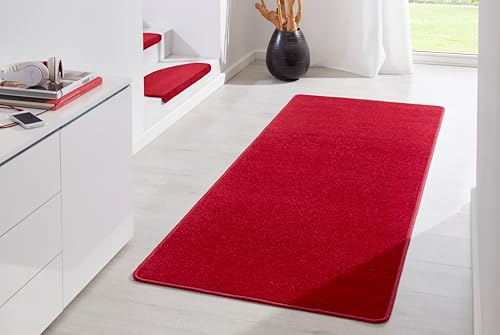 Hanse Home Indoor Teppich Fancy – Wohnzimmerteppich einfarbig Modern Velours Teppich für Esszimmer, Wohnzimmer, Kinderzimmer, Flur, Schlafzimmer, Küche – Rot, 80x200cm von Hanse Home