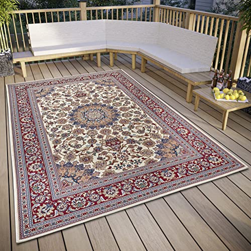 Hanse Home Kadi In- & Outdoor Teppich Orientalisch – Orient Flachgewebe, Orientalisches Design Klassisch, ÖKO-TEX Wetterfest & UV-beständig für Balkon, Terrasse, Garten – Creme Rot, 160x235cm von Hanse Home