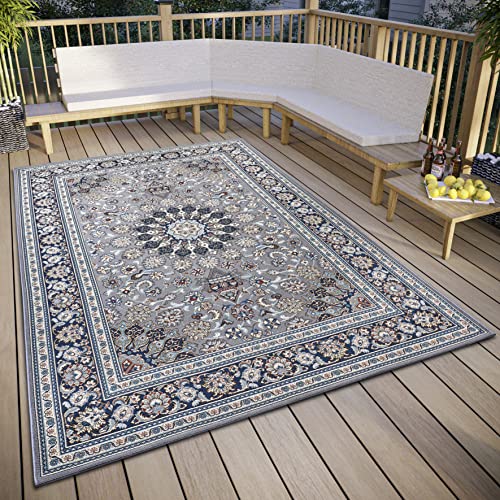 Hanse Home Kadi In- & Outdoor Teppich Orientalisch – Orient Flachgewebe, Orientalisches Design Klassisch, ÖKO-TEX Wetterfest & UV-beständig für Balkon, Terrasse, Garten – Grau Blau, 160x235cm von Hanse Home