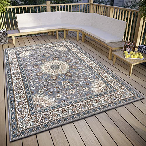 Hanse Home Kadi In- & Outdoor Teppich Orientalisch – Orient Flachgewebe, Orientalisches Design Klassisch, ÖKO-TEX Wetterfest & UV-beständig für Balkon, Terrasse, Garten – Grau Creme, 160x235cm von Hanse Home