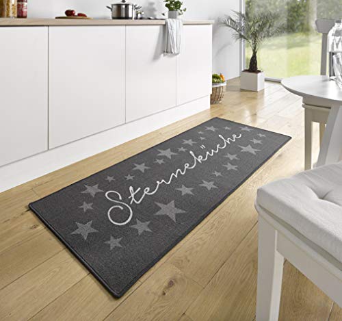 Hanse Home Loop Teppich Läufer – Teppichläufer Mit Schriftzug Weicher Kurzflor Teppich Modernes Design für Flur, Schlafzimmer, Kinderzimmer, Badezimmer, Wohnzimmer, Küche – Grau, 67x180cm von Hanse Home