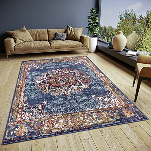 Hanse Home Maderno Orientalischer Teppich – Läufer Orientalisch klassisch dicht gewebt mit Ornamenten Vintage-Look Weicher Kurzflor für Schlafzimmer, Esszimmer, Wohnzimmer, Flur – Blau, 140x200cm von Hanse Home