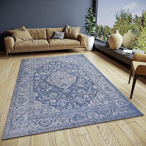 Hanse Home Mahat Orientalischer Teppich – Läufer Orientalisch klassisch gewebt mit Bordüre Vintage-Look, leicht Glänzend Flachgewebe für Schlafzimmer, Esszimmer, Wohnzimmer, Flur – Blau, 160x235cm von Hanse Home