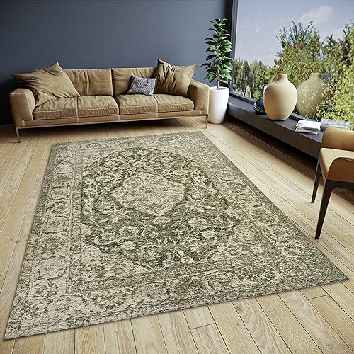 Hanse Home Mahat Orientalischer Teppich – Läufer Orientalisch klassisch gewebt mit Bordüre Vintage-Look, leicht Glänzend Flachgewebe für Schlafzimmer, Esszimmer, Wohnzimmer, Flur – Grün, 120x180cm von Hanse Home