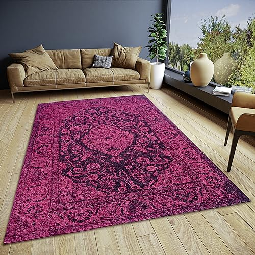 Hanse Home Mahat Orientalischer Teppich – Läufer Orientalisch klassisch gewebt mit Bordüre Vintage-Look, leicht Glänzend Flachgewebe für Schlafzimmer, Esszimmer, Wohnzimmer, Flur – Pink, 80x165cm von Hanse Home