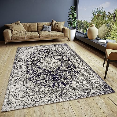 Hanse Home Mahat Orientalischer Teppich – Läufer Orientalisch klassisch gewebt mit Bordüre Vintage-Look, leicht Glänzend Flachgewebe für Schlafzimmer, Esszimmer, Wohnzimmer, Flur – Schwarz, 120x180cm von Hanse Home