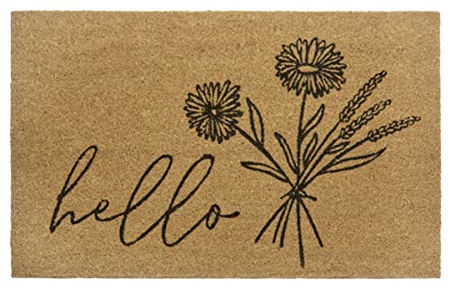 Hanse Home Kokos Fußmatte für Innen 45x75cm – Fussmatte Kokosmatte Schmutzfangmatte Blumen Hello Design, rutschfest Eingangsbereich & überdachten Außenbereich Natur von Hanse Home