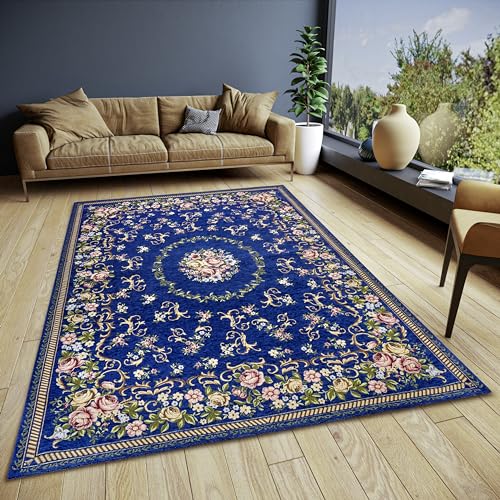 Hanse Home Nour Design Teppich Orientalisch – Flachgewebe Orient Blumen Muster, Anti-Rutsch Unterseite, hochwertig gewebt für Wohnzimmer, Schlafzimmer, Esszimmer, Flur – Blau Multifarben, 150x220cm von Hanse Home