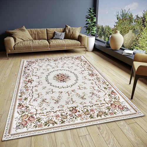 Hanse Home Nour Design Teppich Orientalisch – Flachgewebe Orient Blumen Muster, Anti-Rutsch Unterseite, hochwertig gewebt für Wohnzimmer, Schlafzimmer, Esszimmer, Flur – Creme Multifarben, 120x180cm von Hanse Home