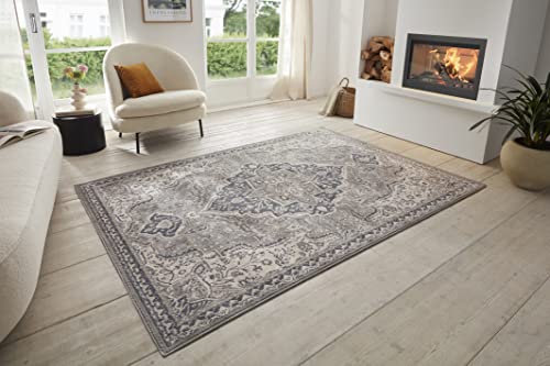 Hanse Home Orken Teppich Orientalisch –Kurzflor Vintage Wohnzimmerteppich Weicher Orient-Teppich ÖKO-TEX Läufer für Schlafzimmer, Esszimmer, Wohnzimmer, Flur, Küche – Grau Creme, 120x170cm von Hanse Home