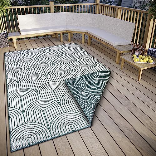 Hanse Home Pangli Outdoor Teppich Wetterfest – Wendeteppich Skandinavischer Boho Style Wasserfest Einfarbig Geometrisch 3D-Effekt für Garten, Balkon, Terrasse, Wohnzimmer – Grün, 120x170cm von Hanse Home