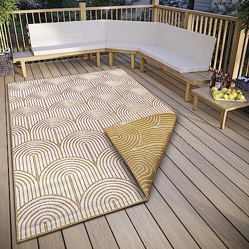 Hanse Home Pangli Outdoor Teppich Wetterfest – Wendeteppich Skandinavischer Boho Style Wasserfest Einfarbig Geometrisch 3D-Effekt für Garten, Balkon, Terrasse, Wohnzimmer – Ocker, 200x290cm von Hanse Home