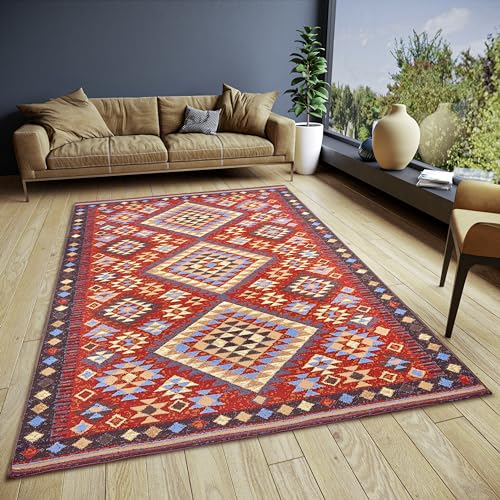 Hanse Home Peso Boho Teppich – Flachgewebe Orientalisch, Anti-Rutsch Unterseite, Boho-Style Geometrische Muster hochwertig gewebt für Wohnzimmer, Schlafzimmer, Esszimmer, Flur – Blau, 120x170cm von Hanse Home