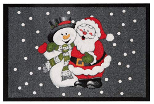 Hanse Home Fußmatte Weihnachten für Innen und Außen 40x60cm - Schmutzfangmatte Outdoor Türmatte Weihnachtsmann Schneemann Waschbar & Wetterfest, rutschfest für Eingangsbereich & Außenbereich –Grau Rot von Hanse Home