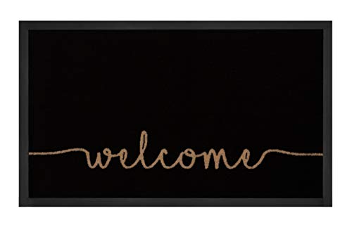 Hanse Home Printy Fußmatte für Innen und Außen 45x75cm - Schmutzfangmatte Türmatte Cozy Welcome mit Schriftzug Waschbar & Wetterfest, rutschfest für Eingangsbereich & Außenbereich – Anthrazit Beige von Hanse Home