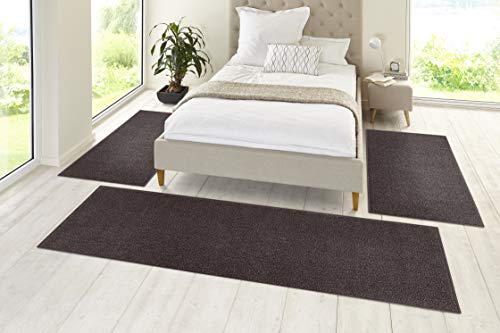 Hanse Home Pure Teppich Bettumrandung 3-teilig – Bettvorleger Bettläufer Teppichläufer Kurzflor Einfarbig Unifarben Läufer-Set für Kinderzimmer Schlafzimmer, Anthrazit, 2X 70x140cm 1x 70x240cm von Hanse Home