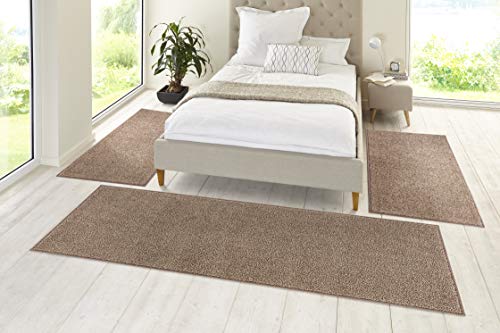 Hanse Home Pure Teppich Bettumrandung 3-teilig – Bettvorleger Bettläufer Teppichläufer Kurzflor Einfarbig Unifarben Läufer-Set für Kinderzimmer Schlafzimmer, Braun, 2X 70x140cm 1x 70x240cm von Hanse Home