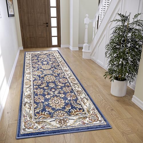 Hanse Home Reni Teppich Orientalisch – Orient Läufer klassisch dicht gewebt mit Ornamenten und Blumenmotiven Weicher Kurzflor für Schlafzimmer, Esszimmer, Wohnzimmer, Flur – Blau Creme, 80x240cm von Hanse Home