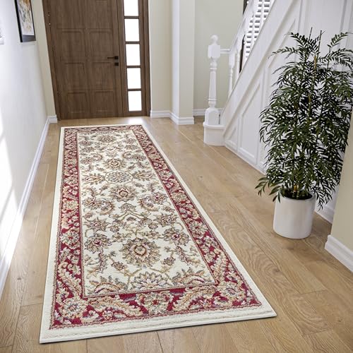 Hanse Home Reni Teppich Orientalisch – Orient Läufer klassisch dicht gewebt mit Ornamenten und Blumenmotiven Weicher Kurzflor für Schlafzimmer, Esszimmer, Wohnzimmer, Flur – Creme Rot, 80x240cm von Hanse Home